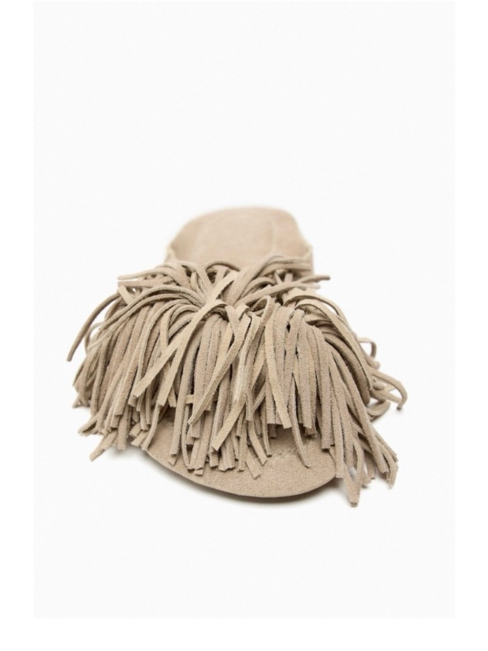 NEW - Zara Beige Fringe Suede Slide Sandal - Size 10 - Picture 2 of 6